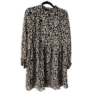 MNG Cottagecore Floral 1/4 Button Front Chiffon Long Sleeve Dress Sz 4
